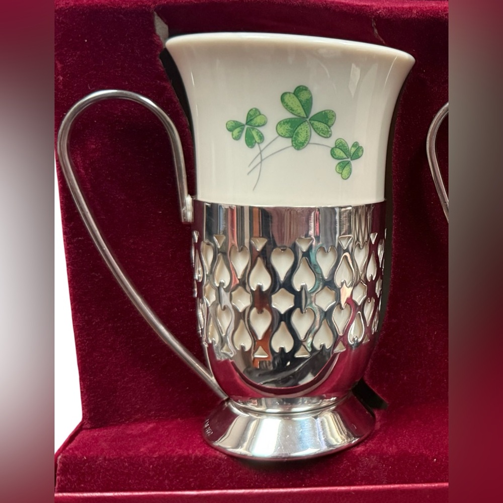 Gorham Vintage Like New White Porcelain Irish Coffee Cups Silver Plated Bases - Picture 5 of 5